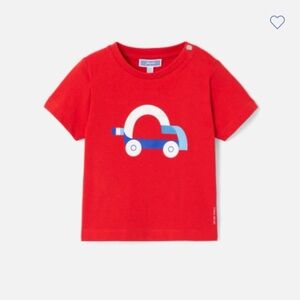 Jacadi Red Short-Sleeve Tee with Blue and White Car Graphic